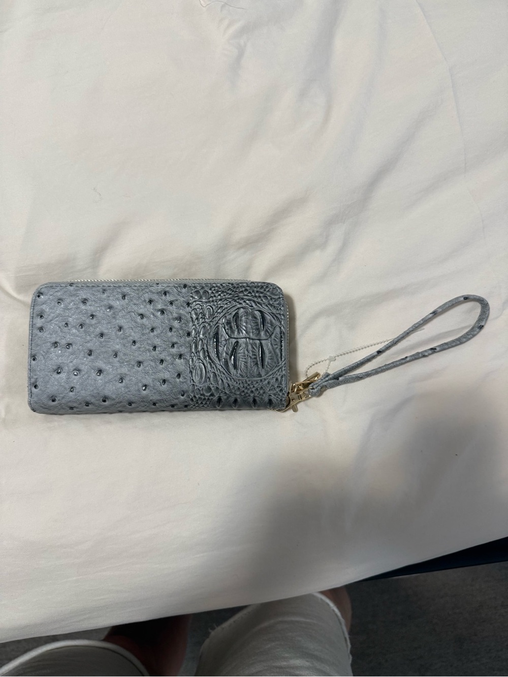 Gray Textured Wristlet Wallet with Detachable Strap